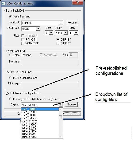 Initial dialog box at uCon startup